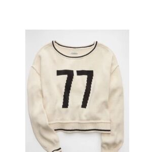 American Eagle Outfitters Cream Sweater with Number Design
